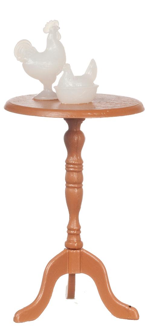 Dolls House Chrysnbon Brown Candlestick Table With White Figurine Ornaments