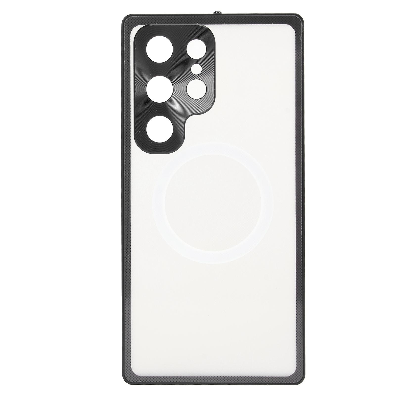 Magnetic Case for S23 Ultra Metal Clear Acrylic Shockproof Full Protection Phone Cover with Elastic Clasp for Travel Daily Use Black 