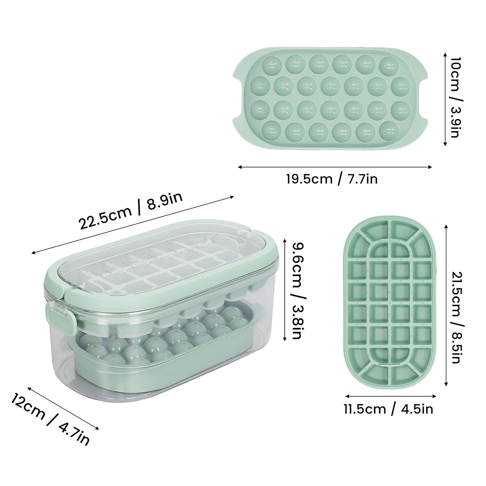 2 Layer Round & Square Ice Cube Trays 54 Cubes, Green, 22.7x12x9.6cm