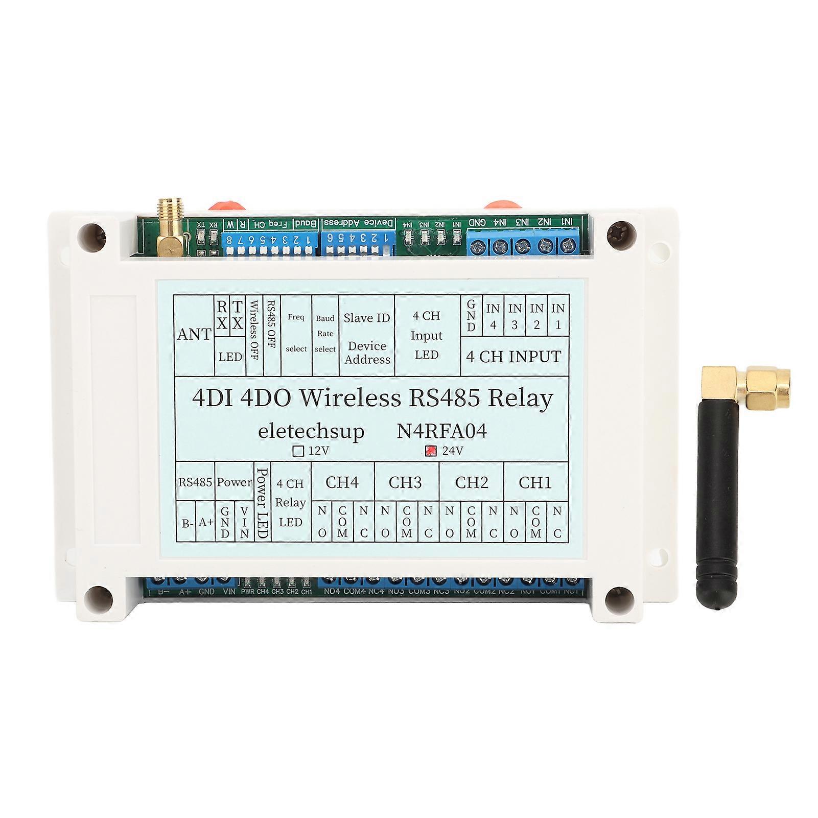 4 Channel Wireless Relay Module 4DI 4DO 433M RS485 Transmitter Receiver Relay with Antenna DC 24V
