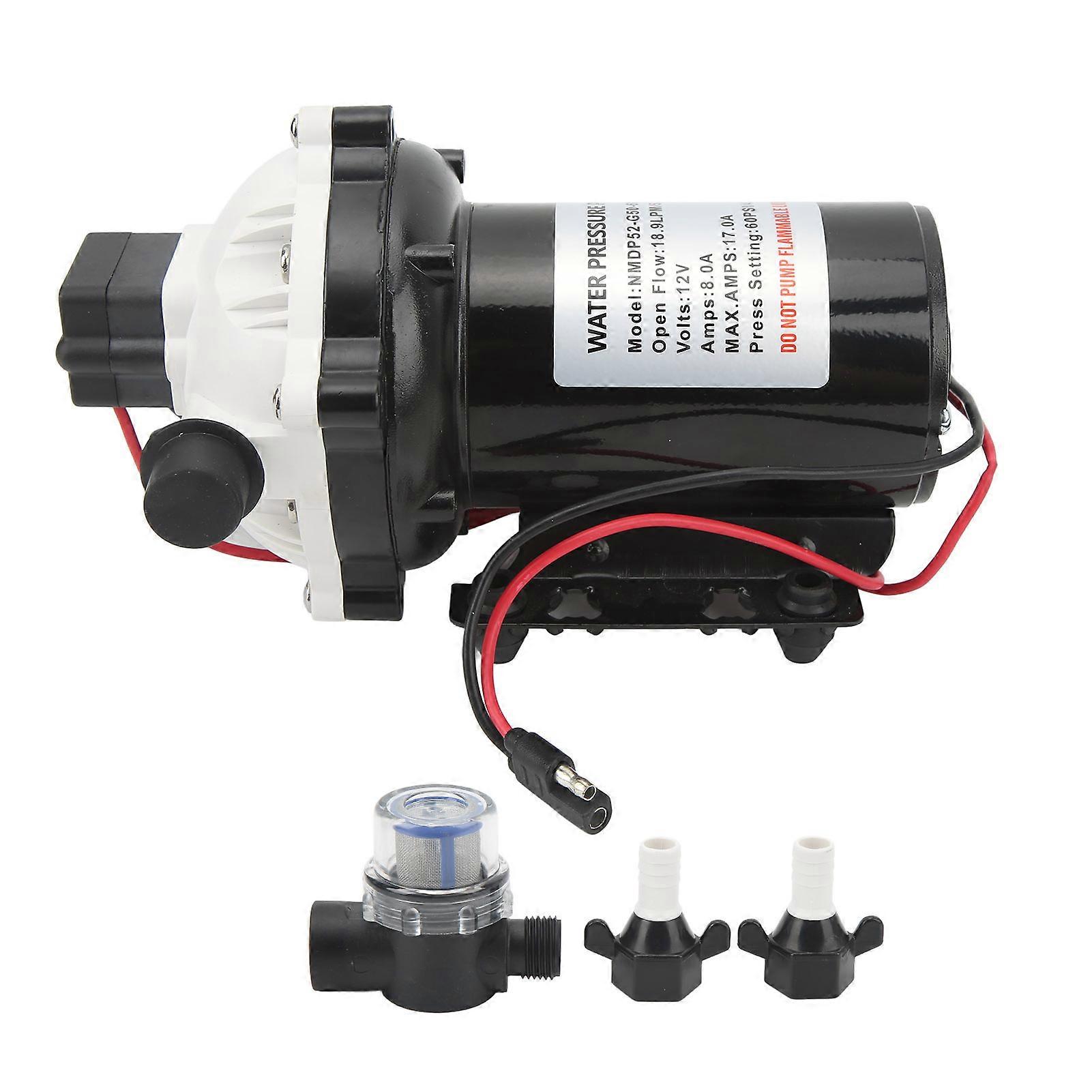 Self Priming Diaphragm Pump 12VDC 18.9LPM 5.0GPM Rated Flow with 15A Fuse for RV Yacht E2U511