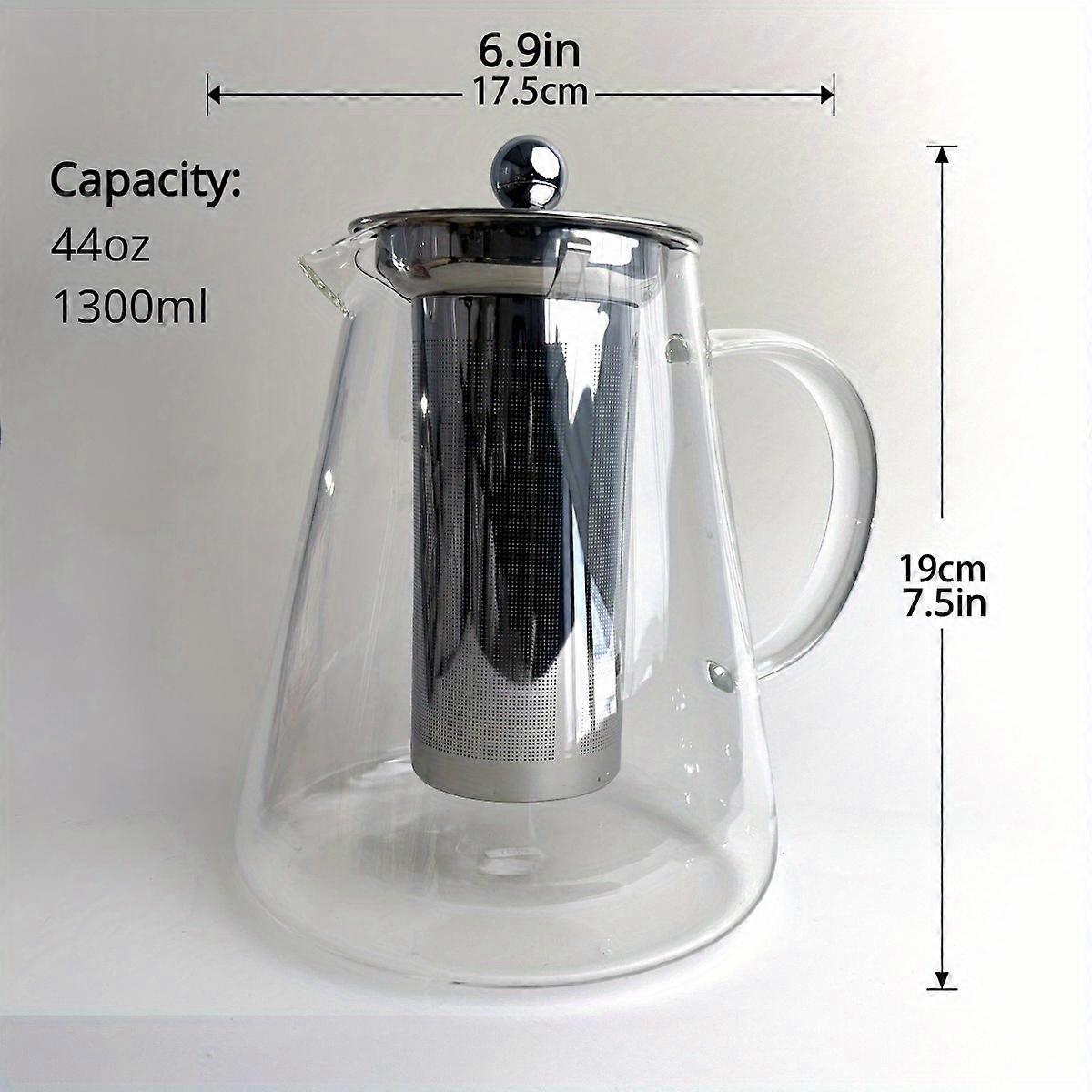 44oz/1300ml Large Glass Teapot with Infuser - Extra-Large Capacity, Heat-Resistant Borosilicate Glass, Durable, Removable Stainless Steel Infuser, Sto
