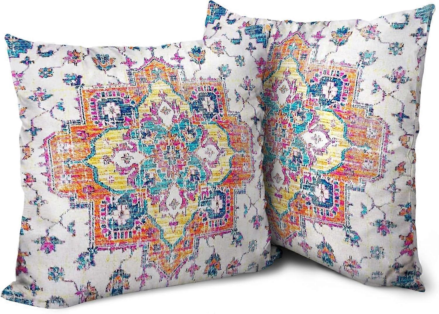 Capas de Almofada Boho 20x20 polegadas Conjunto de 2 Tapete Persa de Mônaco Capa de Almofada de Algodão Macio com Padrão de Dupla Face Capa de Almofada Bohemian
