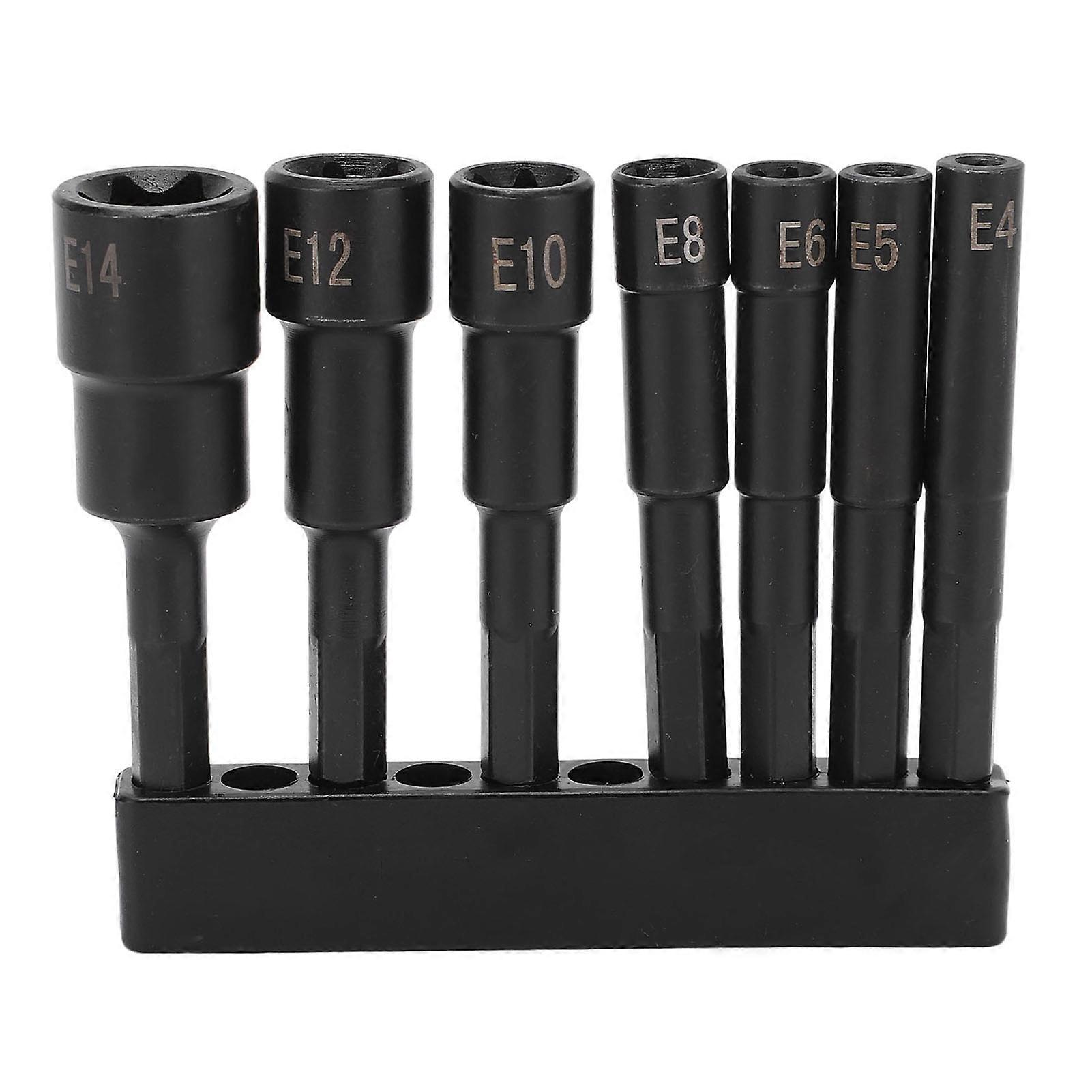 7PCs set Hexagonal Plum Blossom Socket Chuck 1/4in Dia E4 E5 E6 E8 E10 E12 E14 CRV Anti Theft Screw Wrench