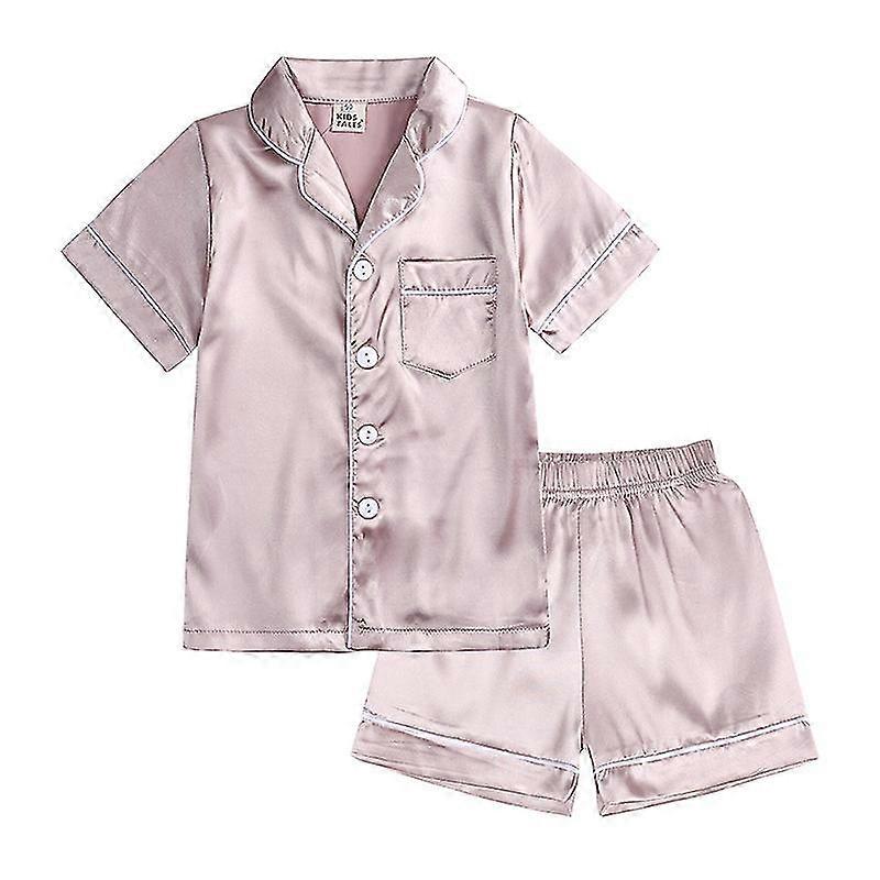 Barn Småbarn Baby Flicka Pojke Satin Pyjamas Set Lång Kortärmad Button-down Pyjamasskjorta Topp + byxor Underdelar Sovkläder Outfits