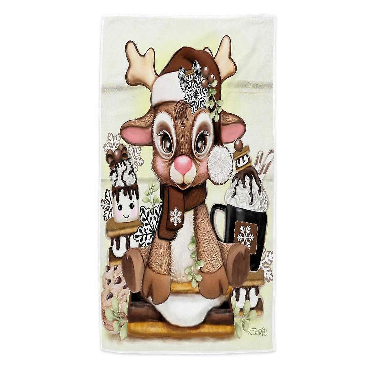 Cute Hot Chocolate and Smores Reindeer Microfiber Beach Towel