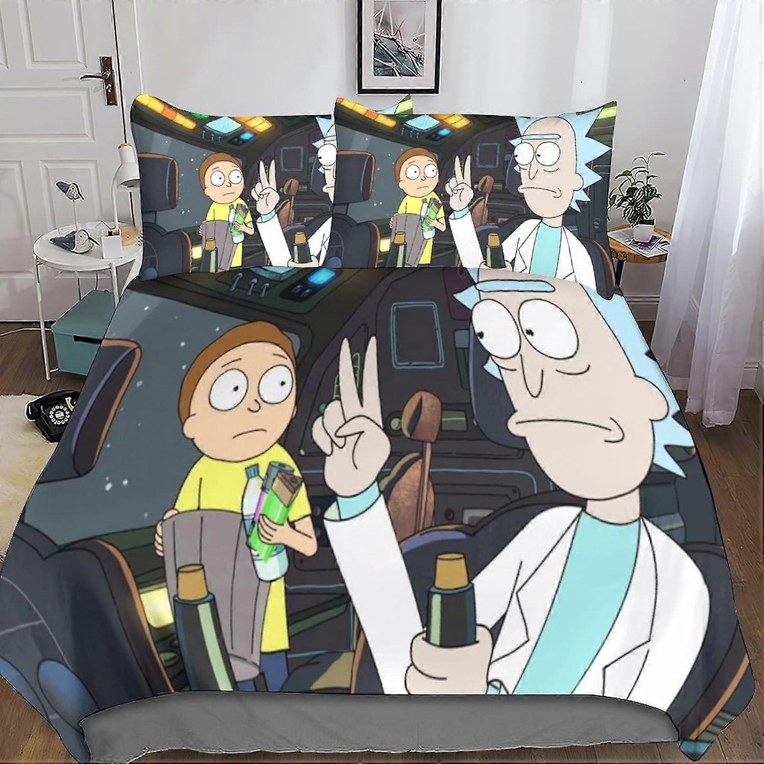 Rick and Morty Sängkläder D Sängkläder Set Sängkläder Örngott Täcke Rick and Morty Påslakan för vuxna och barn, Allergivänlig mikrofiber 135*200