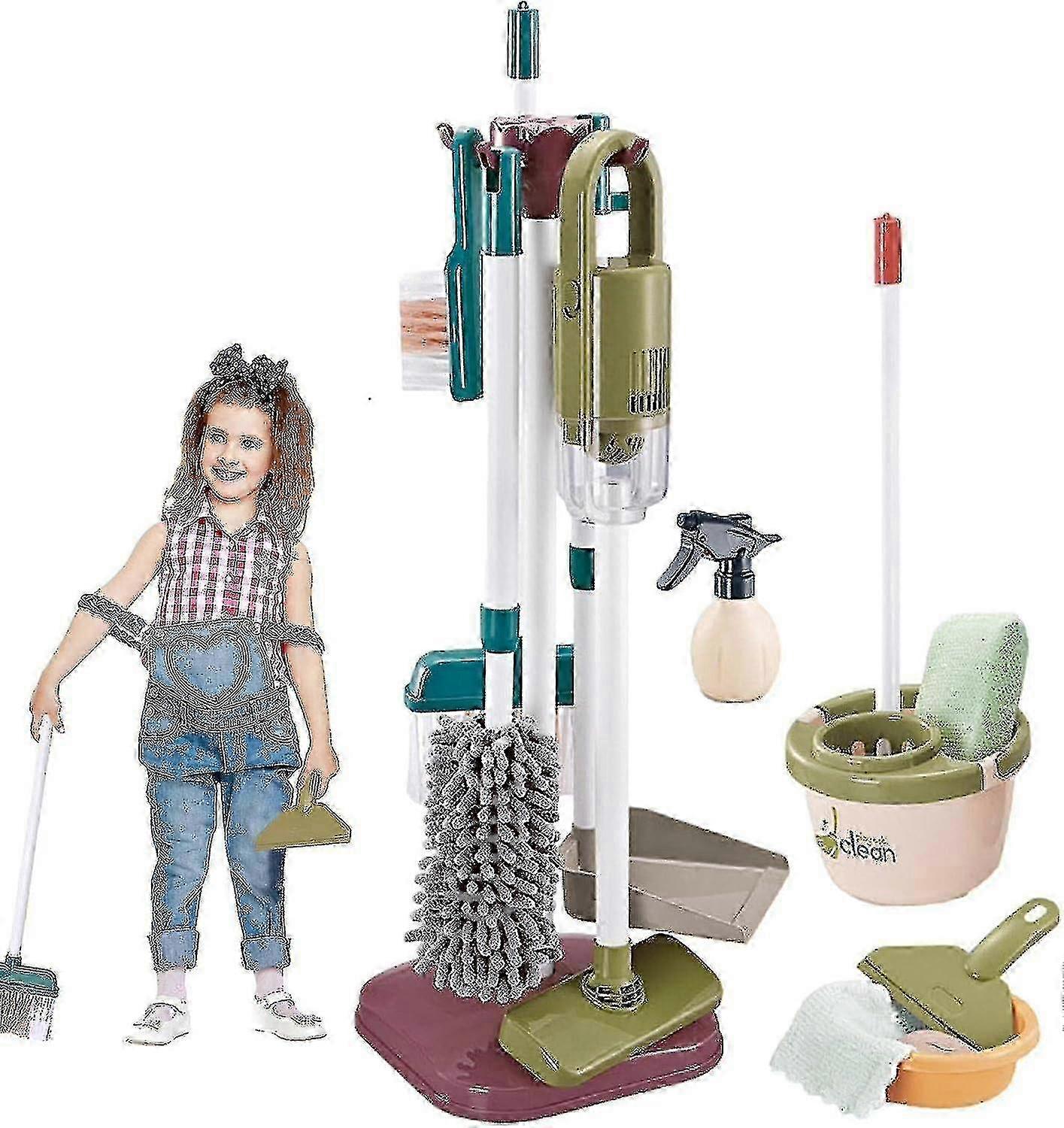 Kids Cleaning Set, Housekeeping Pretend Play Set, Cleaning Toys Gift Include Broom Mop Duster Dustpan Brushes Rag
