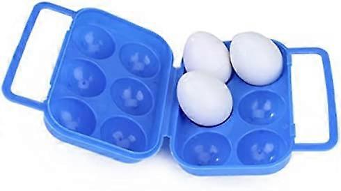 Portable Folding Plastic Egg Carrier Holder Storage Box Container for 6 Eggs (Blue)