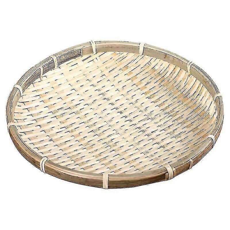 מגש סלסלת במבוק ארוגים טבעי בעבודת יד בתפזורת מזון שטוח סלסלה רדודה