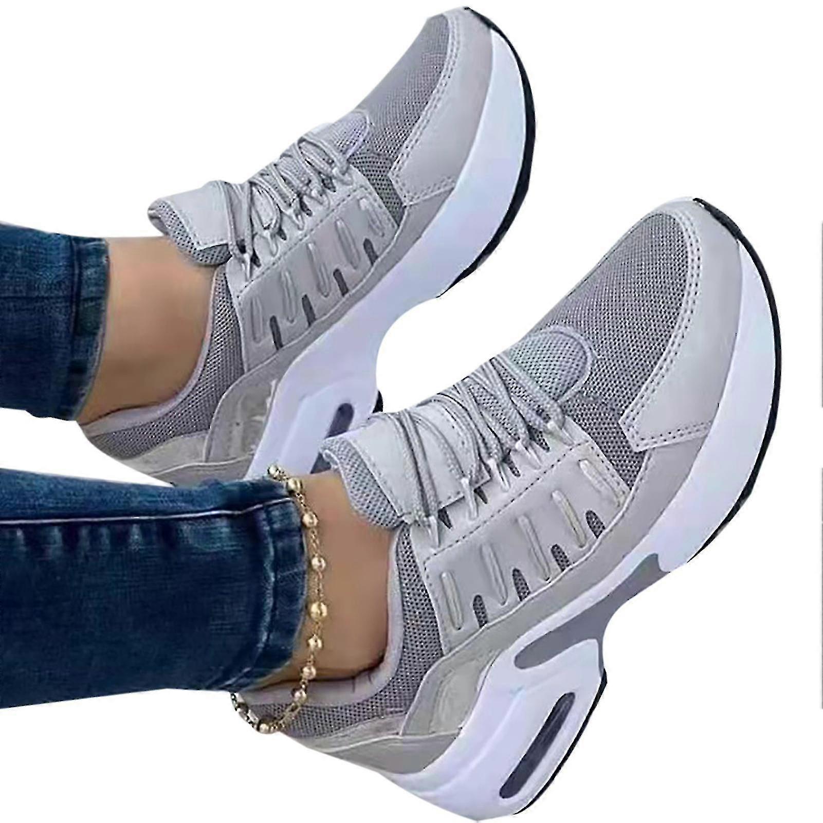 Woman Lightweight Lacing Sneaker Slope Heel Shoes With Anti-slip Sole For Mountain Climbing Camping