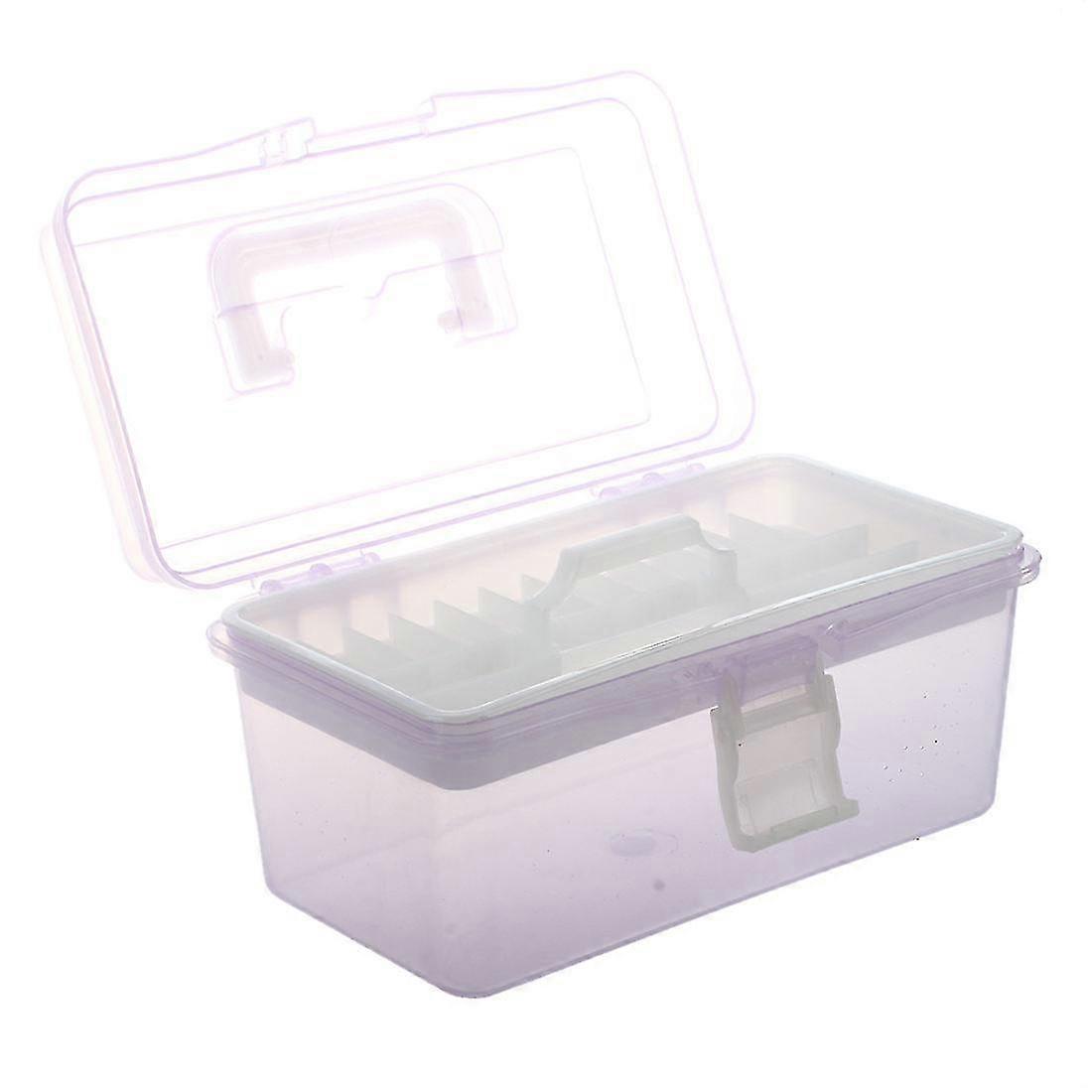 Plastic Handle 2 Layer Hardware Tools Storage Box, Clear Purple