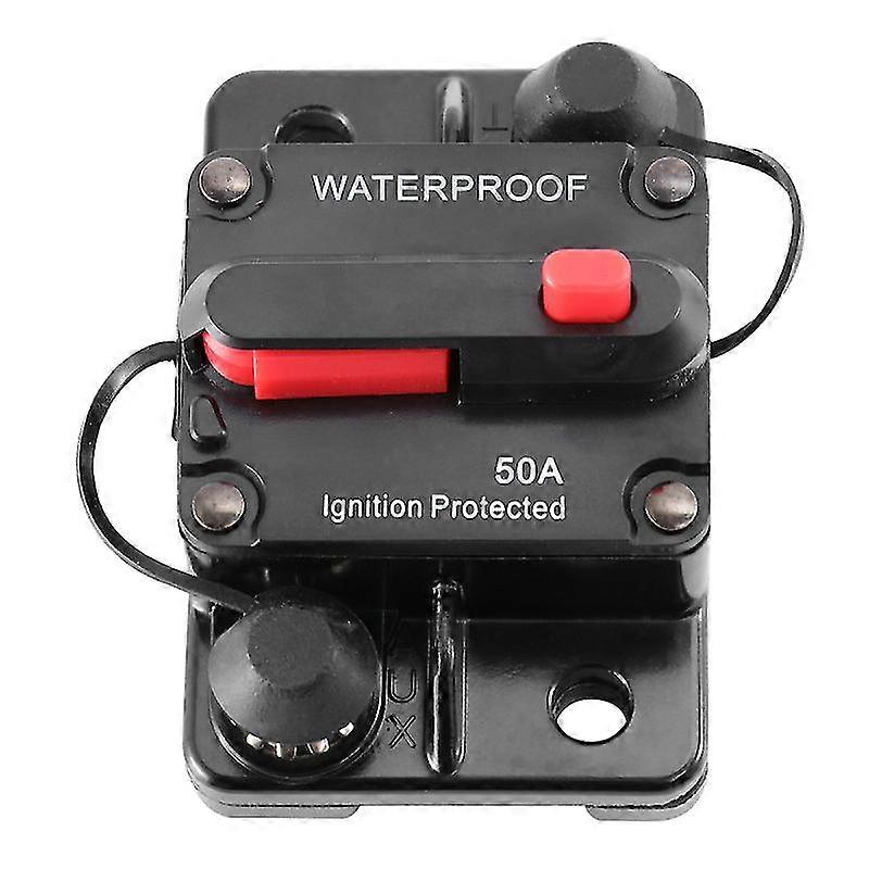 50a Waterproof High Amp Manual Reset Dual Stud Circuit Breaker With Switch (Black)