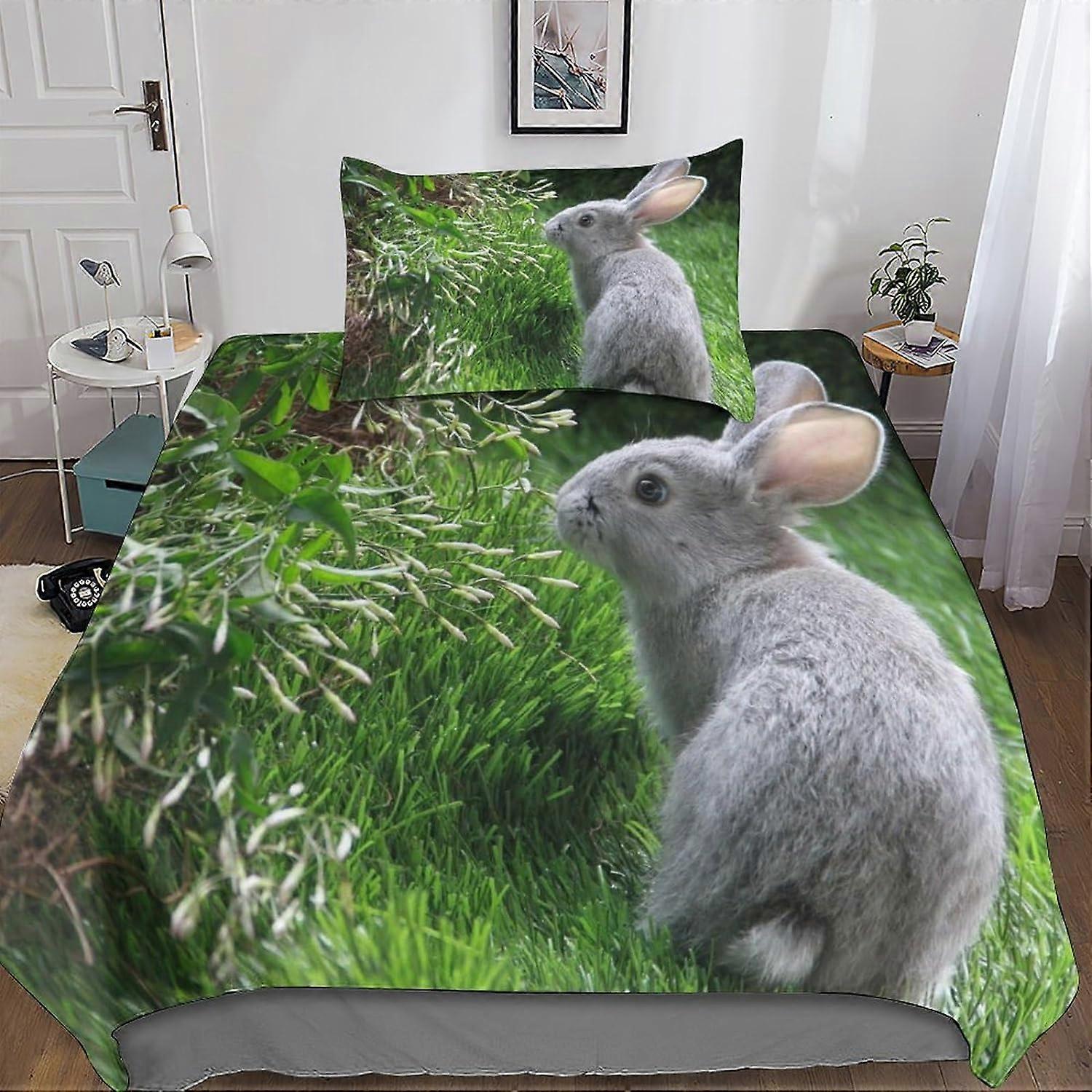 Rabbit Sets Duvet Cover Pillowcases 3D Microfiber Rabbit Bedding Set Bed Linen with Zipper Closure 2 Pcs Single