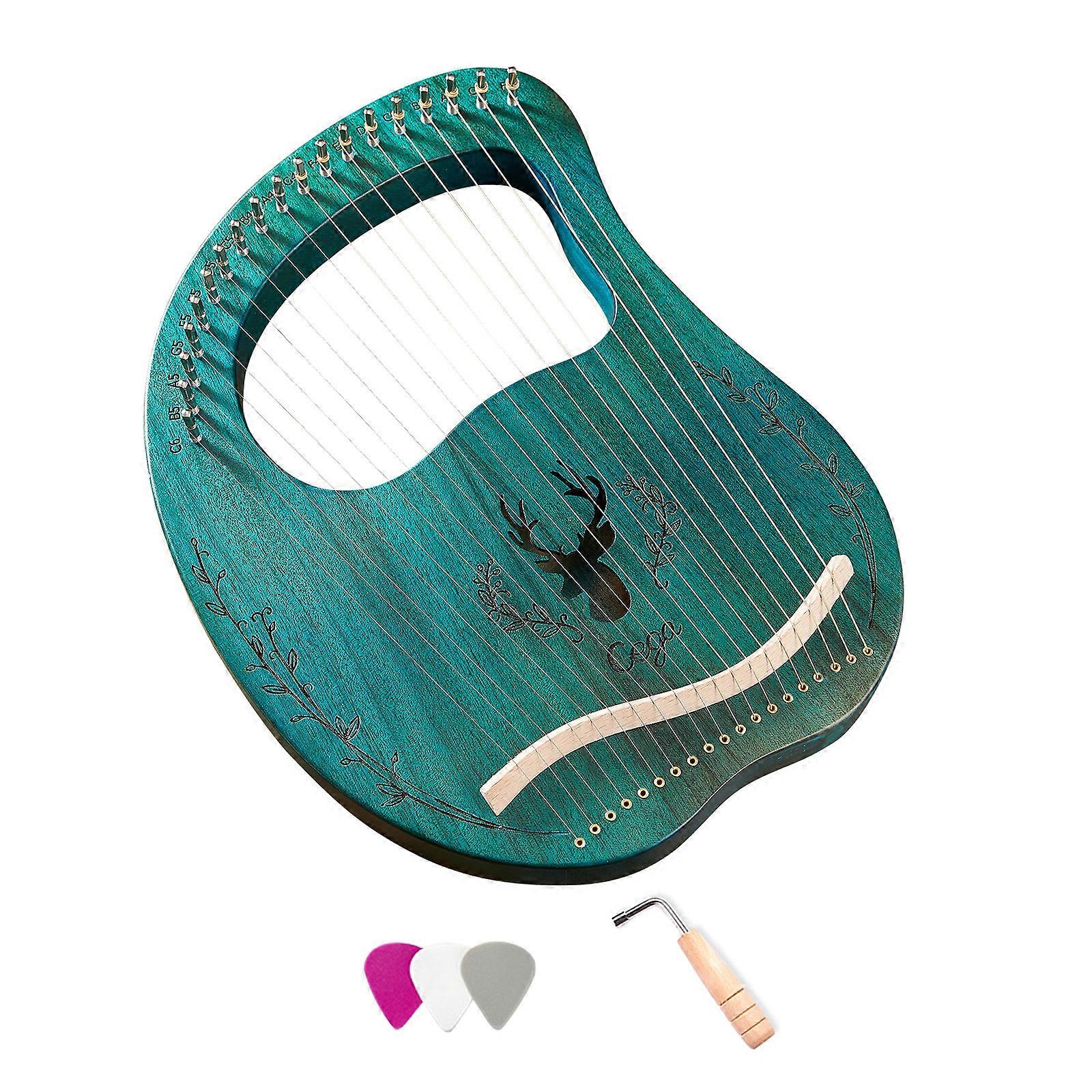 19-String Wooden Lyre Harp Resonance Box String Instrument with Tuning Wrench 3pcs Picks Sticker Extra Set of Strings