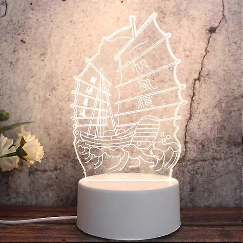 White Base Creative 3D Tricolor LED Decorative Night Light, Plain Sailing