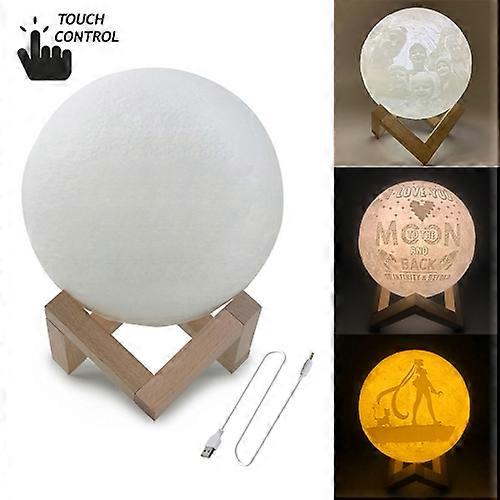 Customized Touch Switch 3-color 3D Print Moon Lamp USB Charging Energy-saving LED Night Light with Wooden Holder Base