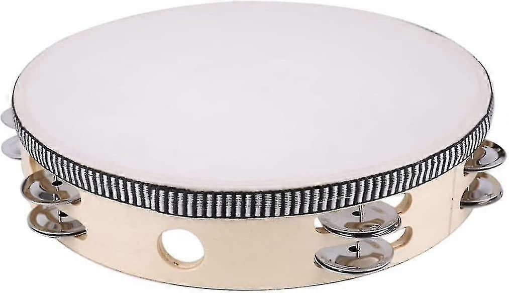 Hand Held Tambourine Double Row Drum Bell With 16 Pairs Jingles For Party Gift 10inch Percussion Instruments Tool (white1pc