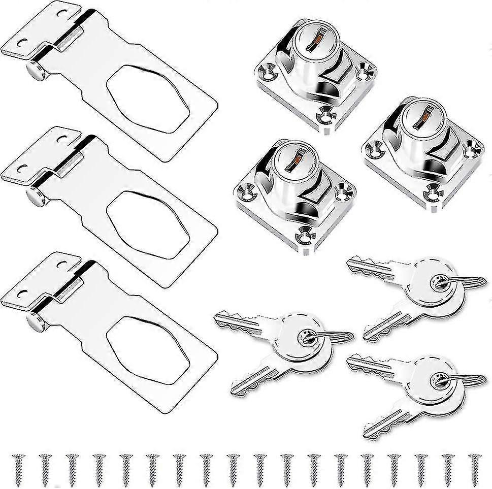 3 Sets Door Lock Hasp With Keys Door Bolt Latch Buckle With Padlock And Screws
