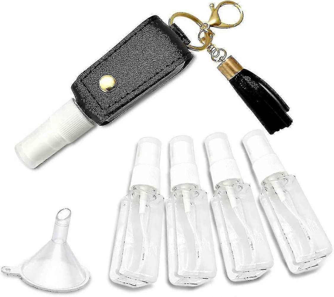 Portable Keychain Spray Bottles, 5 Pcs 30ml/1oz Travel Bottles With Mini Funnel(black)