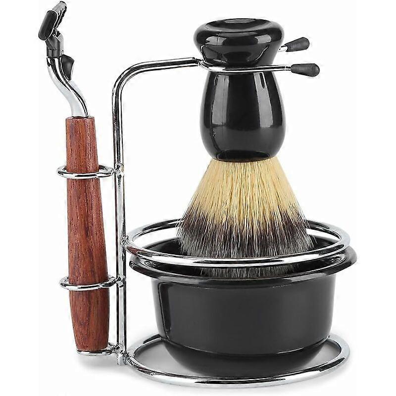 4Pcs Professional Rosewood Badger Shaving Kit For Men, Including Manual Raz
