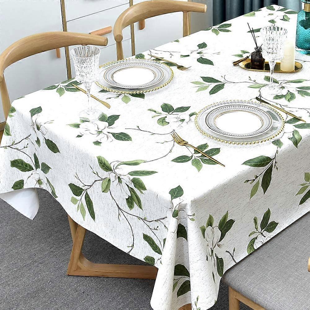 PVC plastic tablecloth Washable,rectangular(137x180 cm,green leaves)