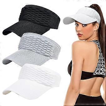 3 stk Women's Sun Visor Strikket Cap Elastic Sports Cap Tom Topp Quick Dry Wide Brimmmed Golf Cap