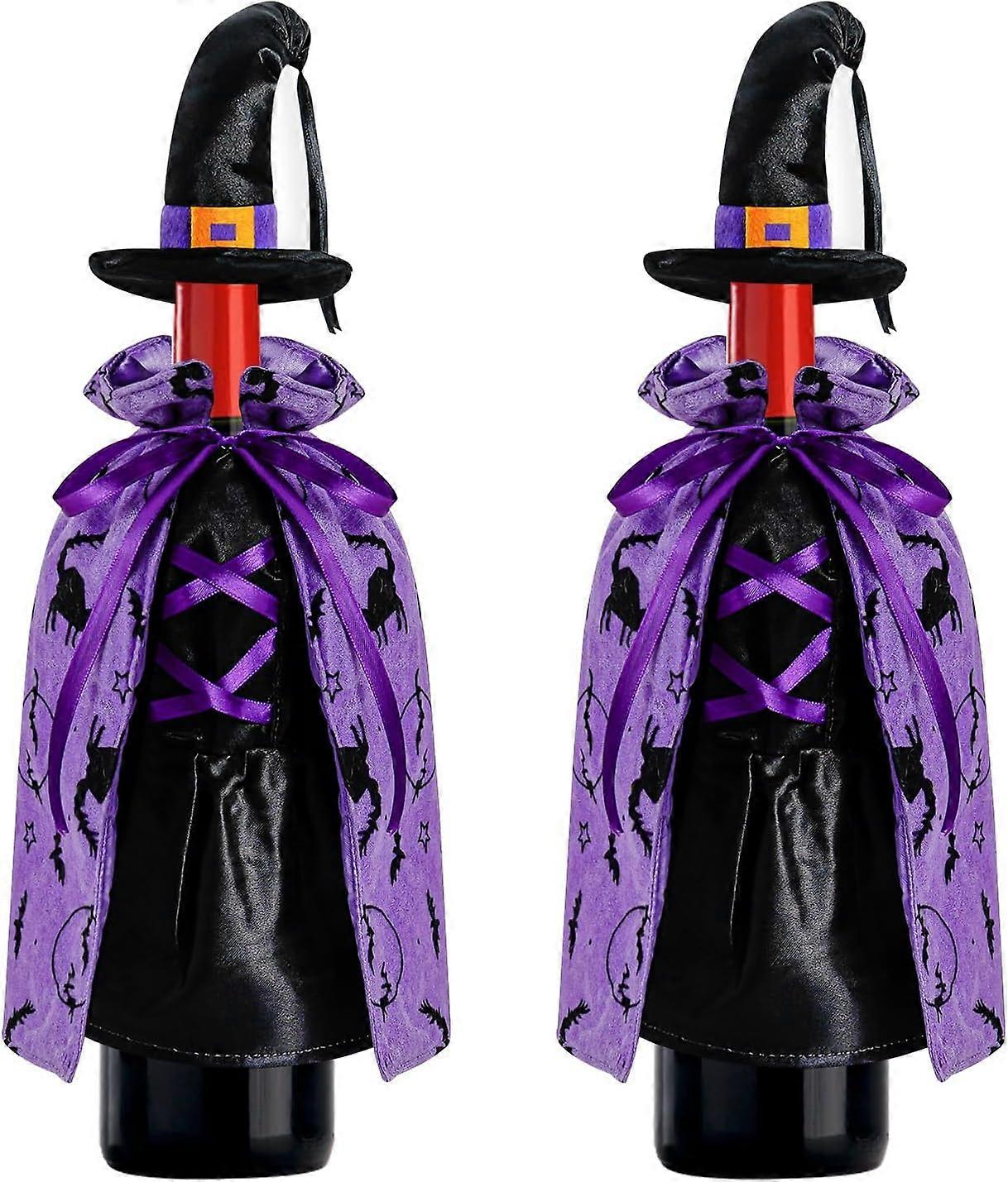 (2PCS)Witch Halloween Wine Bottle Cover,Non-Fabric Ideal Gift for Hostess Best Party Table Decor