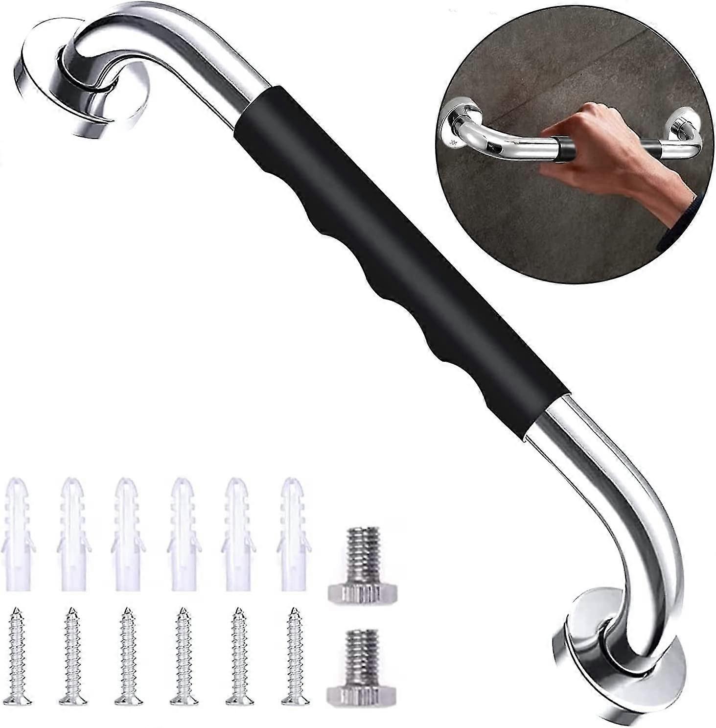 Stainless Steel Bathroom Grab Bar, 33.5cm Anti Slip Shower Bathroom Grab Bar Handle, Safety Hand Rail Support With Suction Modern Grab Handles For Sho