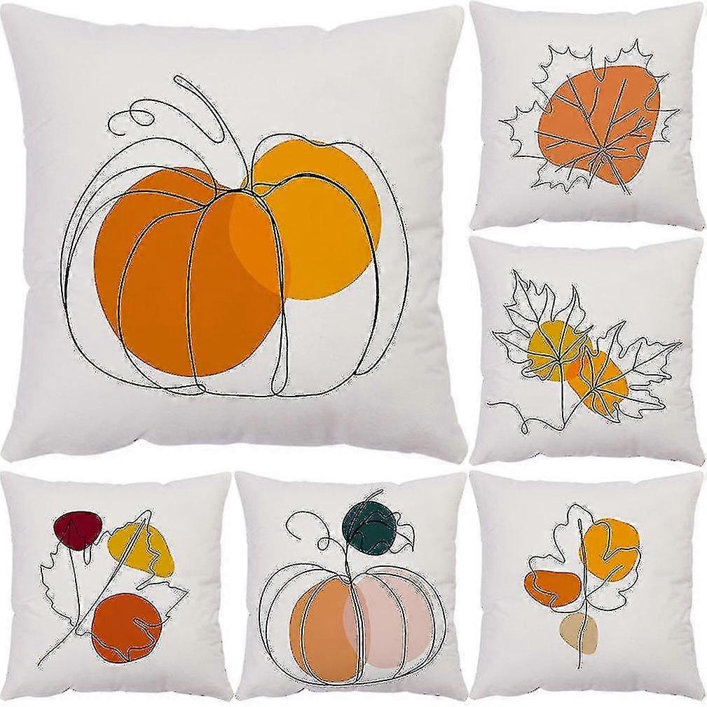 6pcs Thanksgiving Pumpkin Leaf Pillow Case Square Short Plush Printing Cushion Cover For Sofa 45x45c