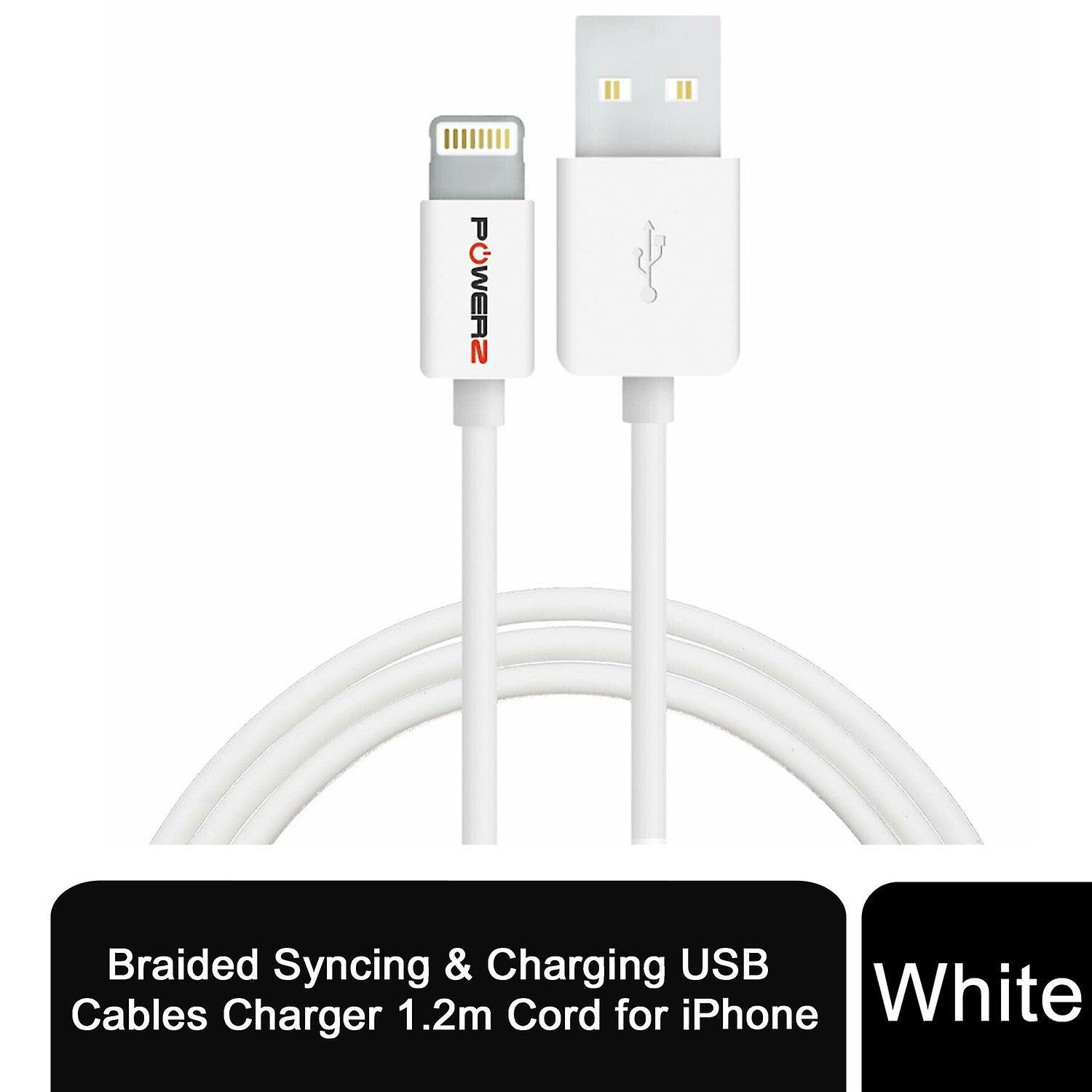 Powerz Nylon Braided Syncing & Charging USB Cables 1.2m Cord for iPhone White