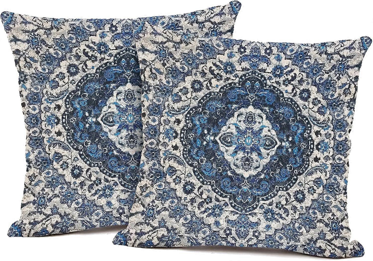 Set of 2 Boho Pillow Cover Ethnic Design Pattern Linen Carpet Tribal Pattern Throw Pillow Case Cushion Cover Home Office Decorative Square 18x18 inch