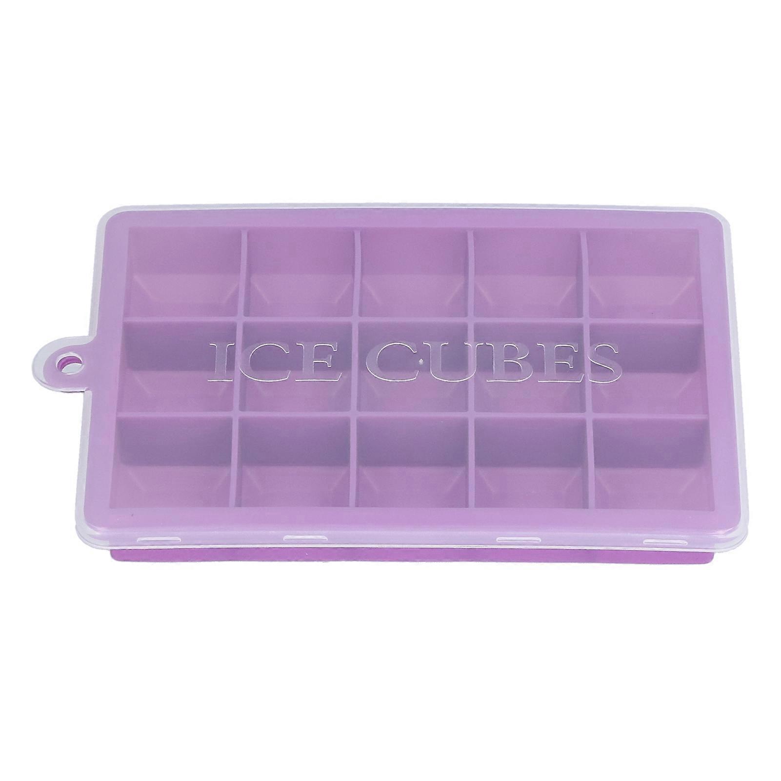 15 Grid Silicone Ice Cube Mold with Lid Rectangular DIY Ice Cube Tray for Home Kitchen Bakery,Purple