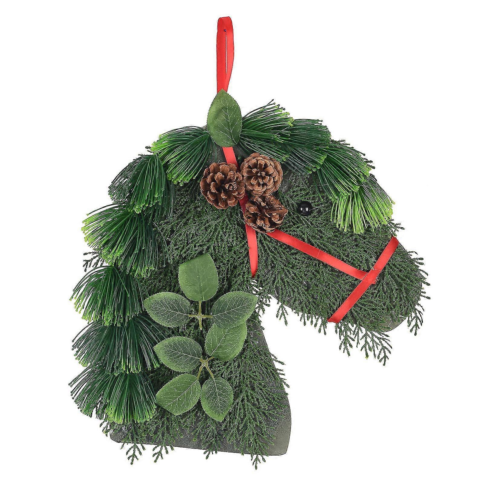 إكليل رأس الحصان لعيد الميلاد، إكليل من أوراق الشجر الصناعية، إكليل الباب الأمامي، إكليل موسمي مصنوع يدويًا، معلق على الحائط، إكليل عيد الميلاد للمنزل والحديقة الخارجية