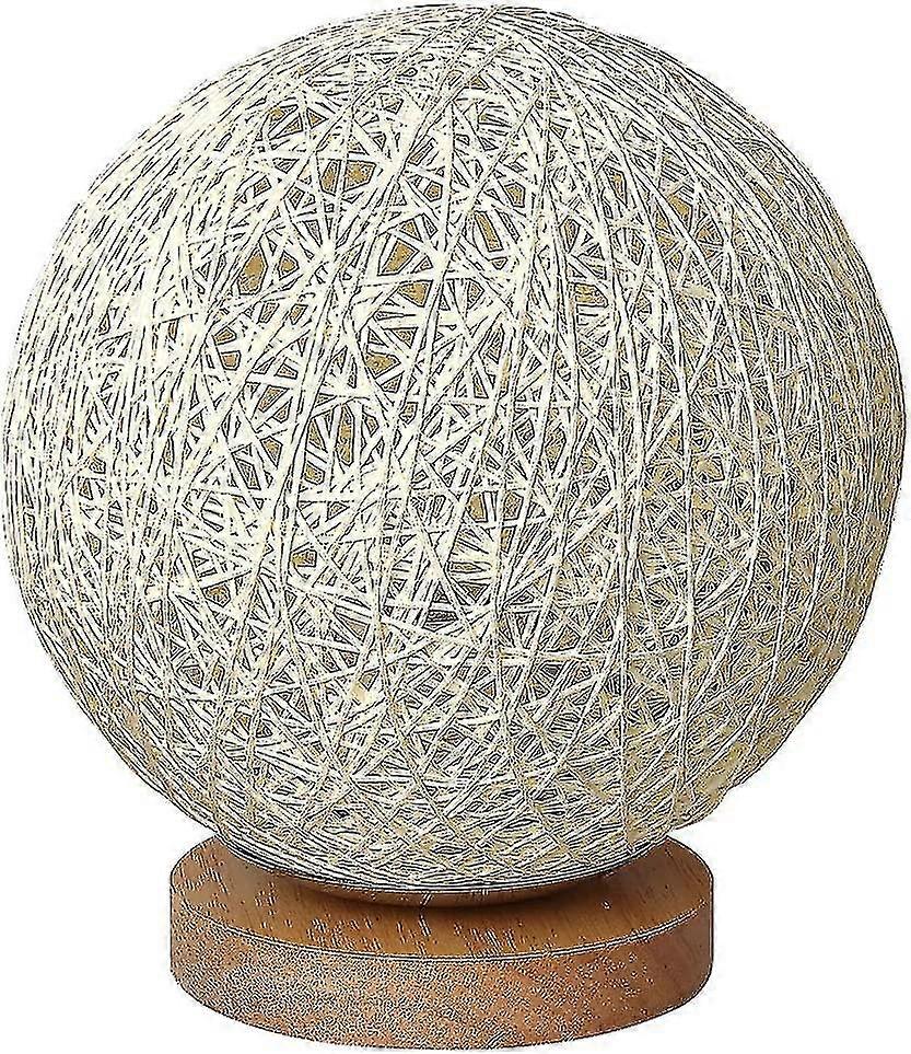 Romantic Solid Wood Table Lamp Bedside Lamp Rattan Ball Round Lampshade With Usb Charging Port Night Light$ Sepak Takraw