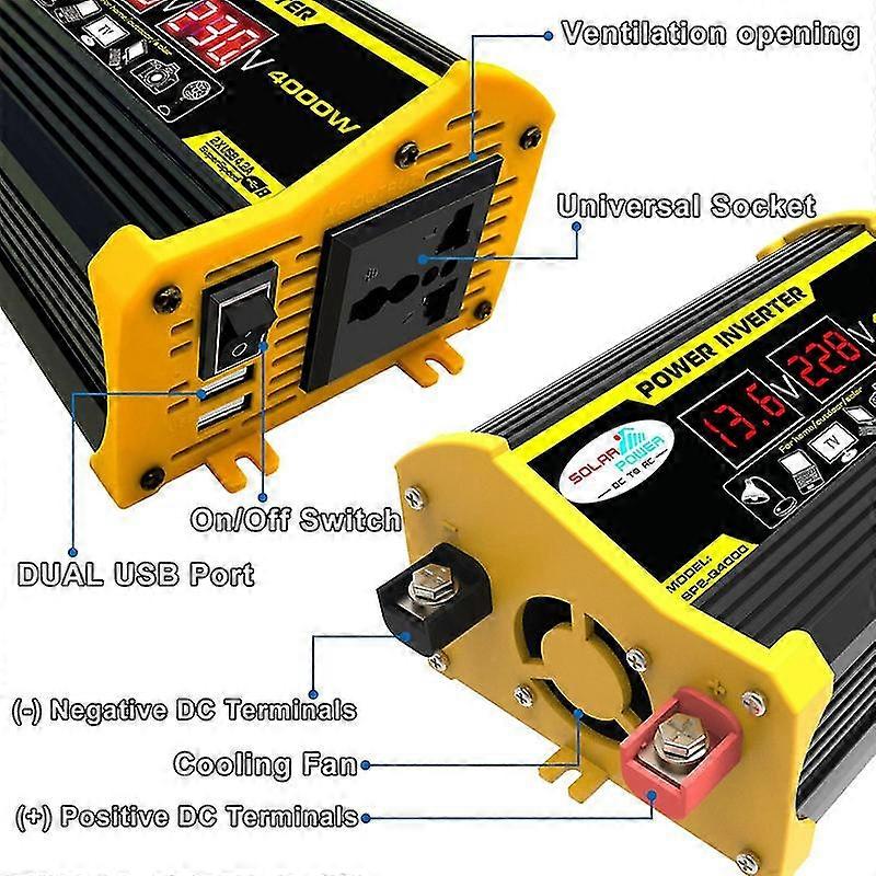 Invertor de putere Dc 12v La Ac 220v 4000 W Putere de vârf de înaltă frecvență Invertor inteligent vehicul invertor