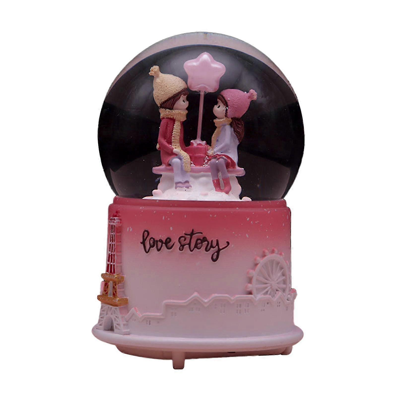 バレンタインのクリスタルボールオルゴールあなたと一緒に行くクリスタルボールデスクトップデコレーションオルゴールレジンアーティファクト