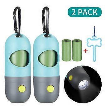 Dog Poop Bag Dispenser with Flashlight with Straps and 2 Roll Dog Waste Bags|Dog Poop Bag Holder with Leash Clip|Hands-Free Leash Poop Bag Holder
