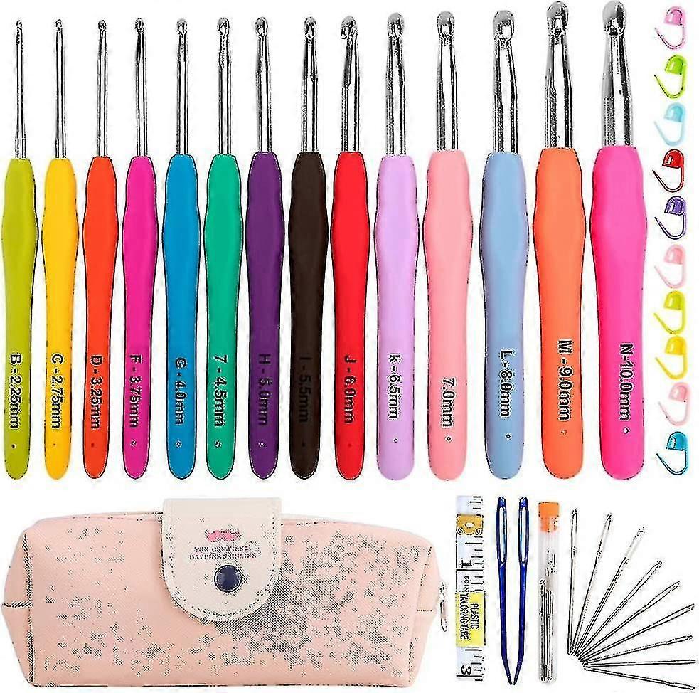 الكل في واحد الكروشيه كيت 14 قطعة كاملة الحجم لينة قبضة الحياكة إبرة كيت للمبتدئين الكبار