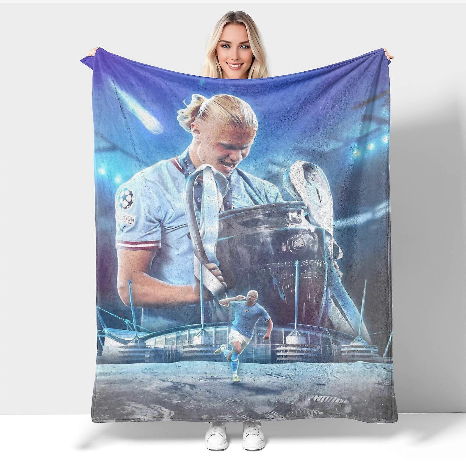 Erling Haaland Filt 50" X40", Kasta Filtar Flanell Sova Mysig Lätt Ultramjuk Mikrofiltar för Sof-KDE36827