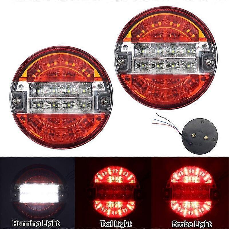 12V-24V 20LED Tail Light Rear Brake Stop Light Turn Signal Lamp Round Hamburger Bulb Fit Car Truck Lorry Van Trailer 3 Functions