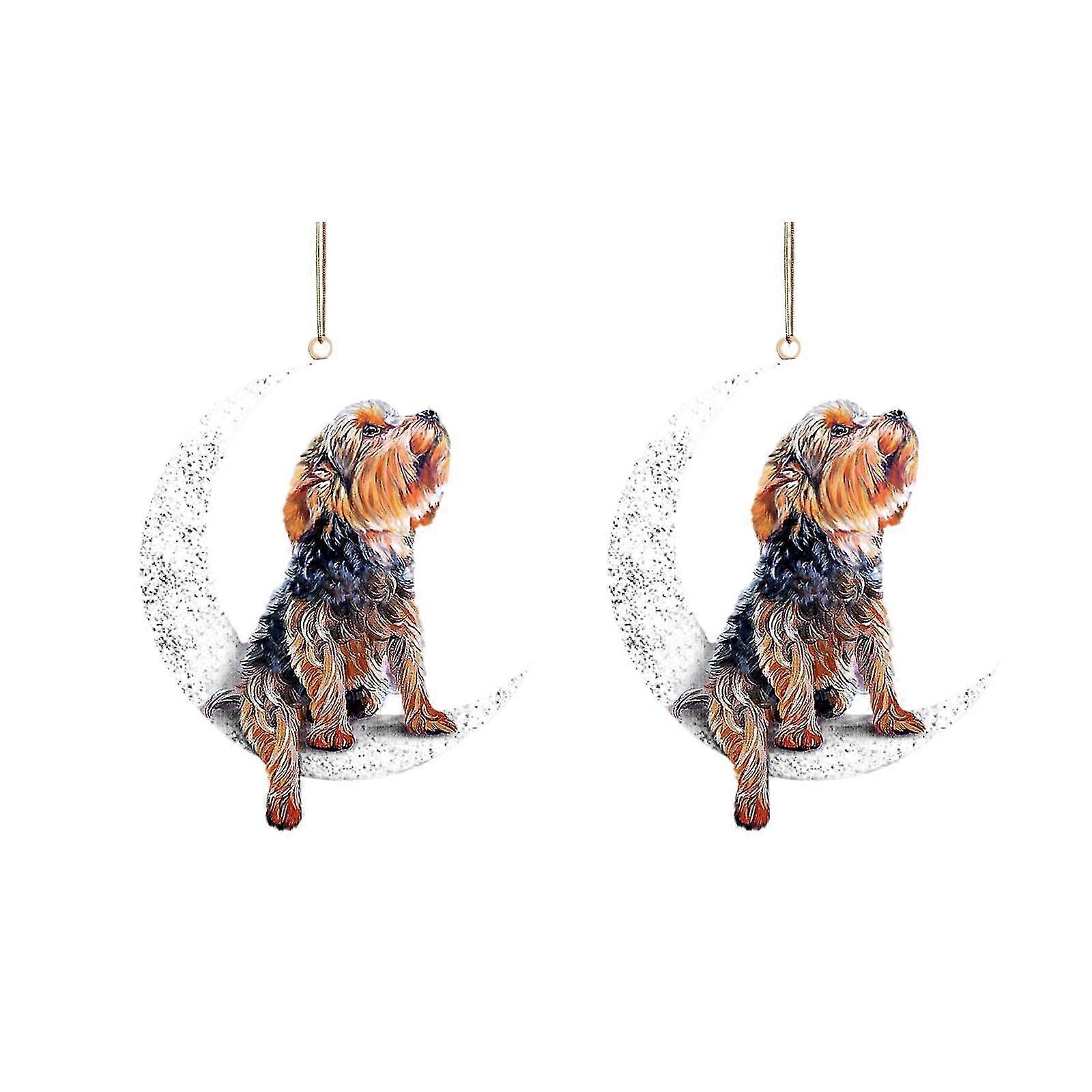 Art en fer assis sur la lune Beau chien Ornement de lune pour les amoureux des chiens Arbre de Noël Pendent 2pc