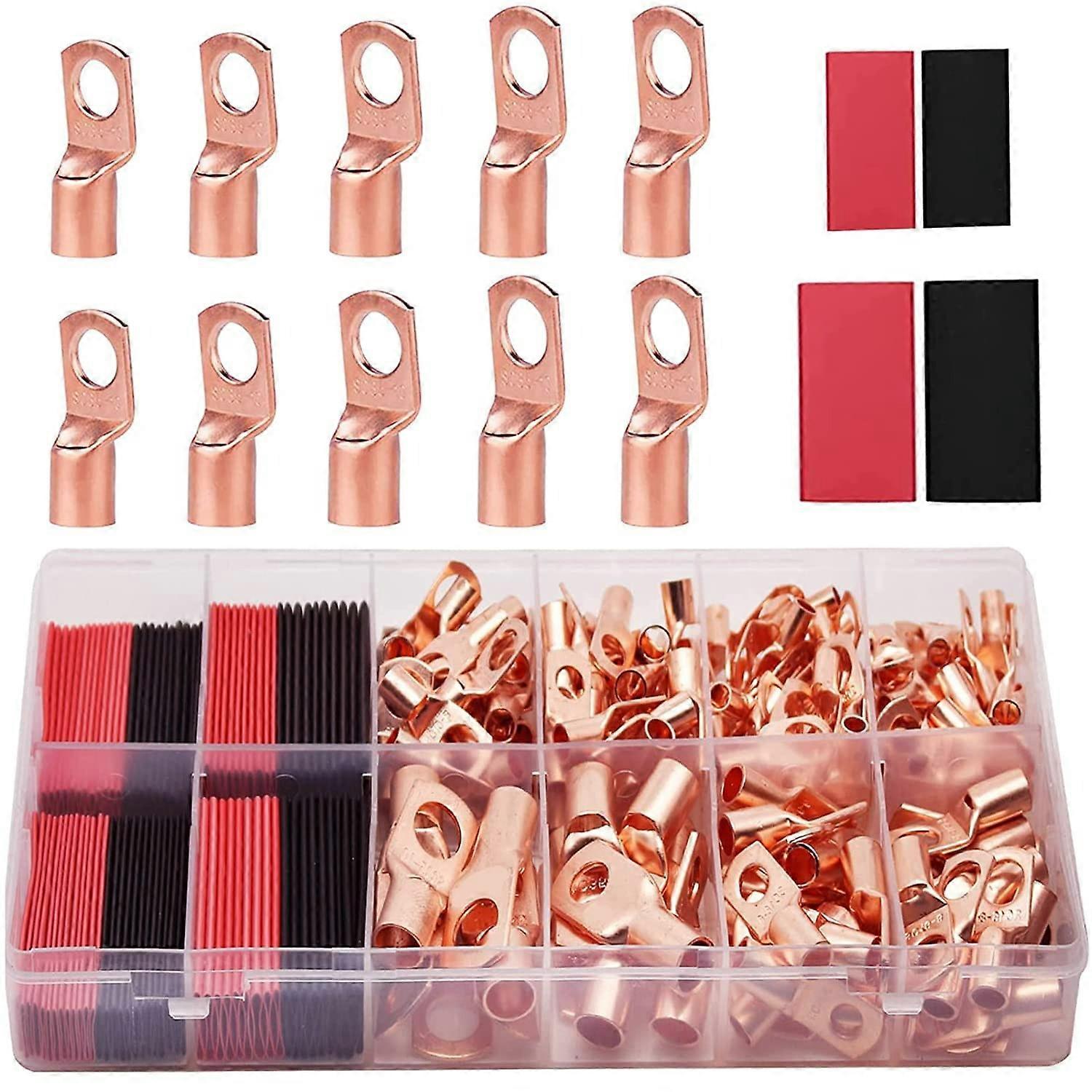 100pcs 50 Copper Terminal Connectors with Shrink Tubing - AWG 4 6 8 10 12 Ring Lug Kit for Battery Cable - Easy Installation and Secure Connection