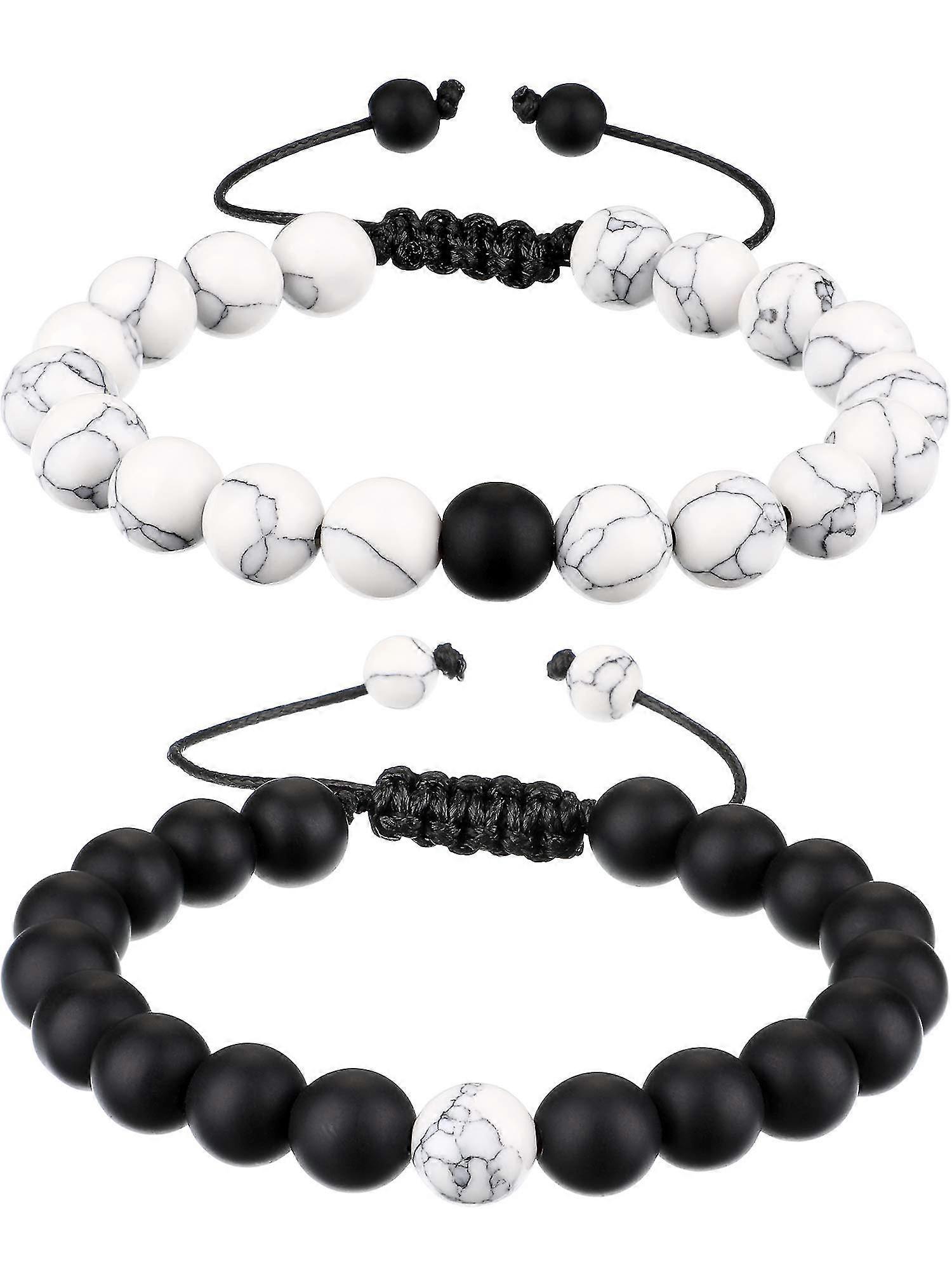 Matte Agate Couple Bracelet (black+white)