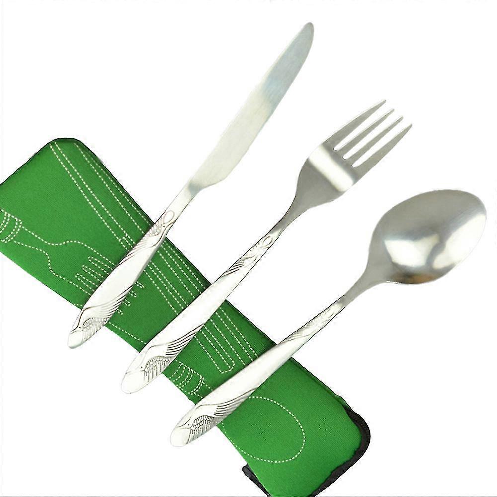 Stainless Steel Cutlery Set ,dinnerware Sets, Portable Tableware Set With Cloth Bag Lunch Tools Set,green