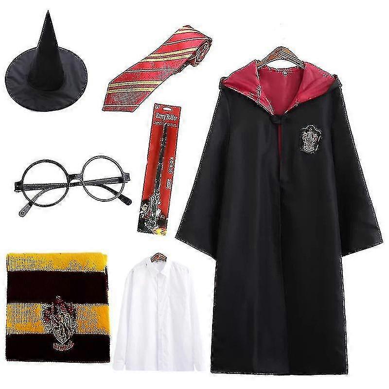 7pcs/Set Harry Potter Cosplay Magic Wizard Fancy Dress Cape Cloak Hogwarts School Costume