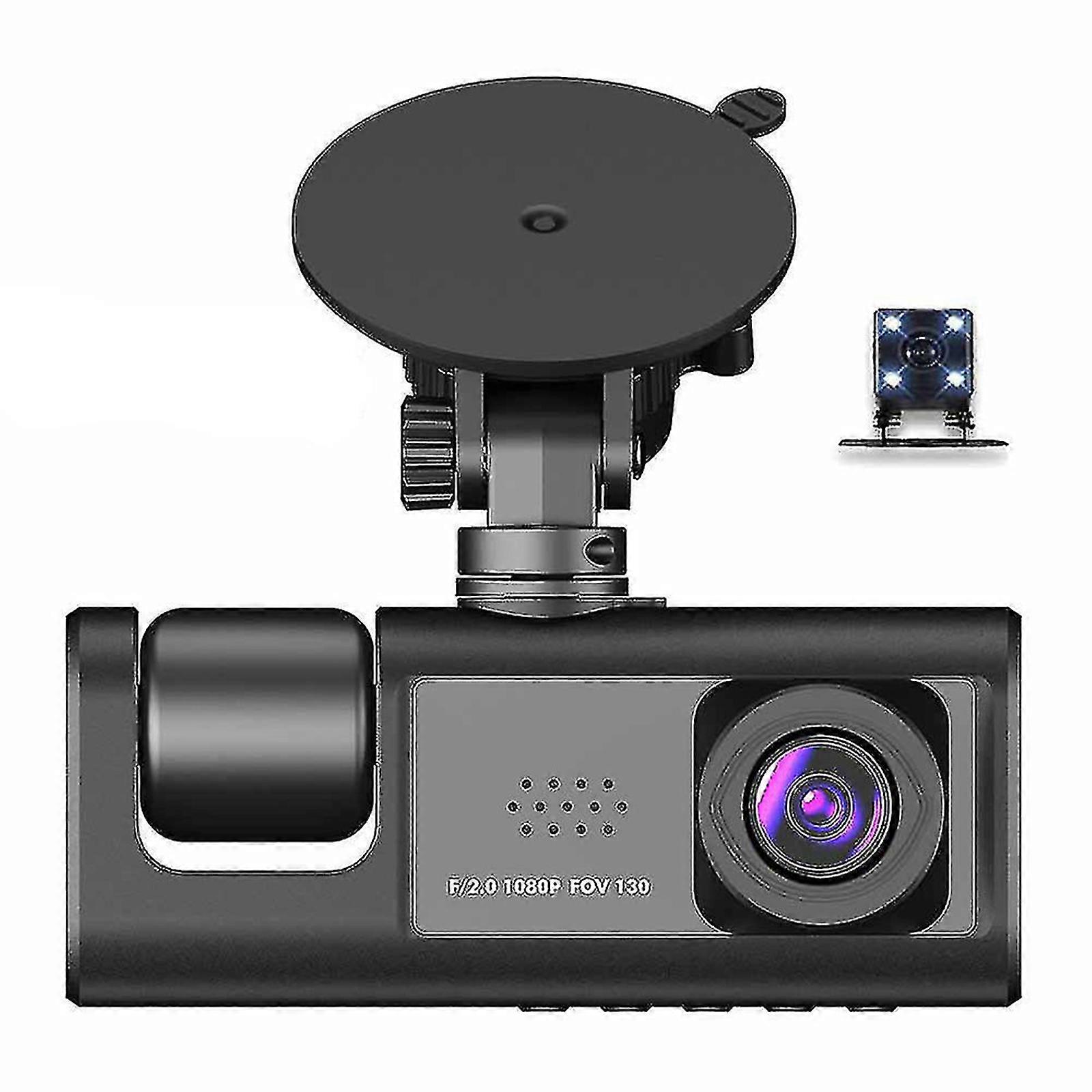 Car Driving Recorder, Three Camera Dash Cam Front and Rear and Interior 1080P Dash Camera, Dvr Dashboard Night Vision Camera