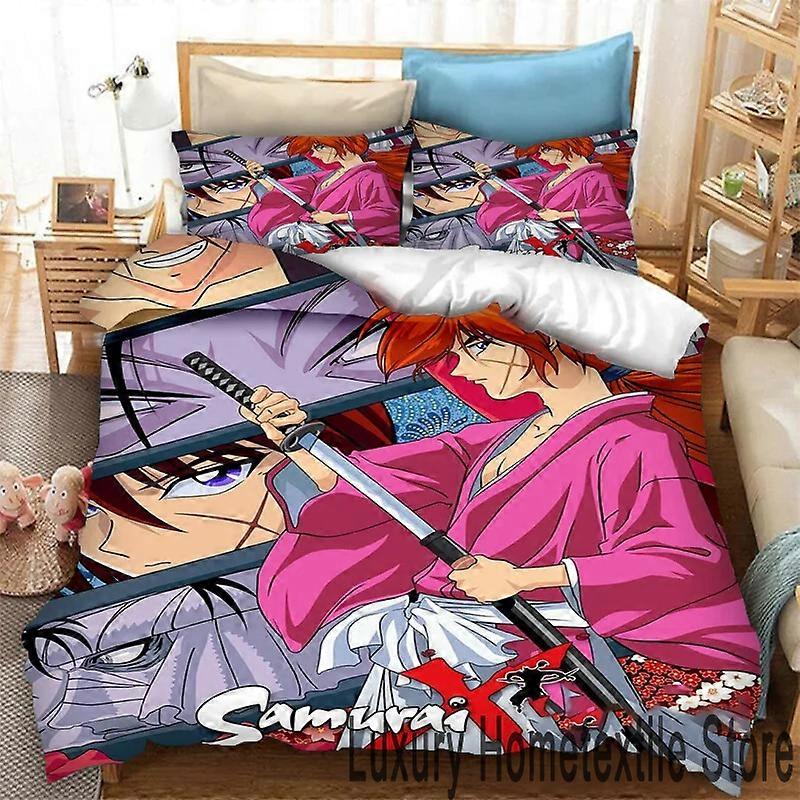 m157 Lakan Anime Rurouni Kenshin Sängkläder, Påslakan Täcke Sängset Täcke Örngott, Pojkar Flickor Vuxna Lakan ggt157