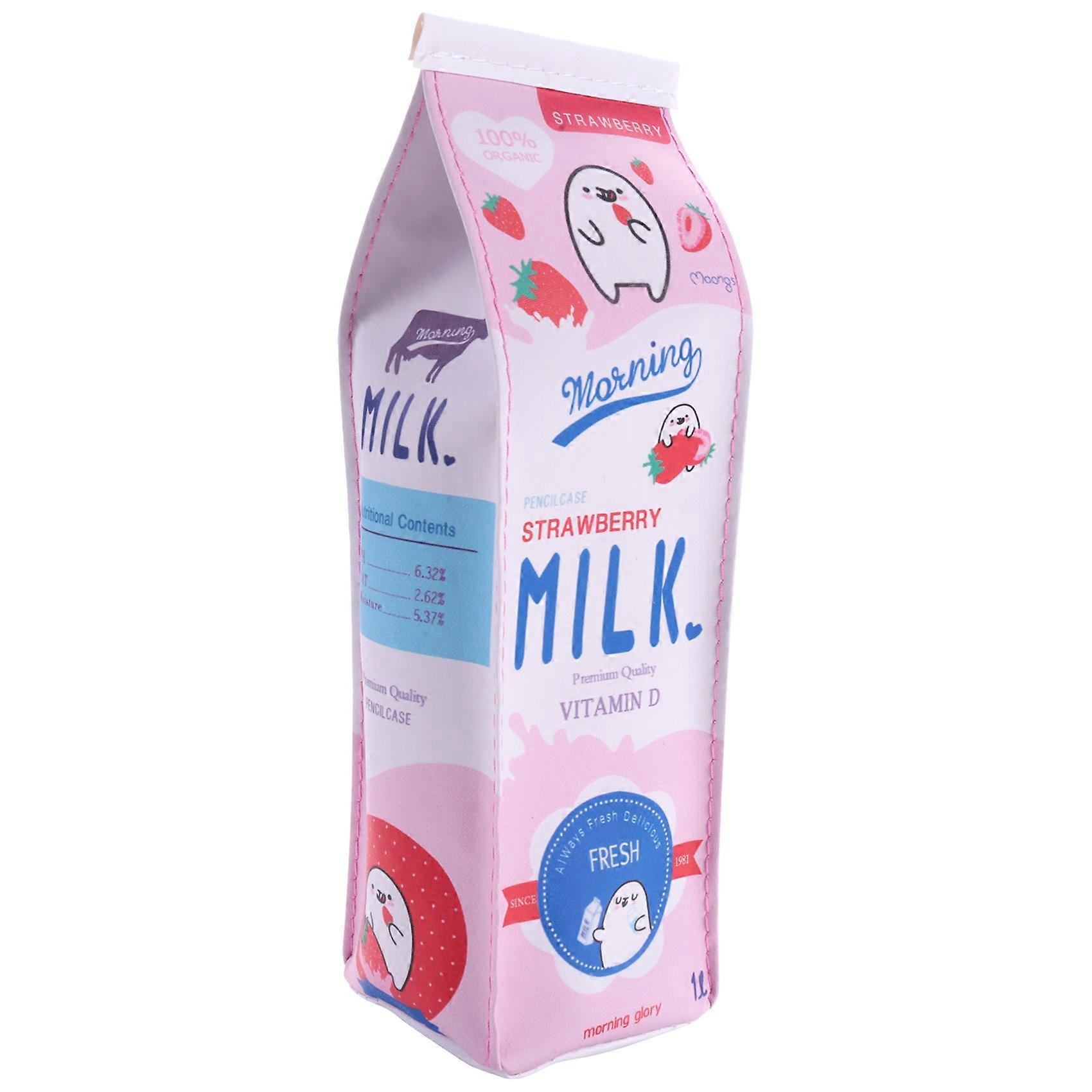 New Simulation Of Milk Pencil Case Cute PU Pen Bag Stationery Pouch for Student School Supplies red