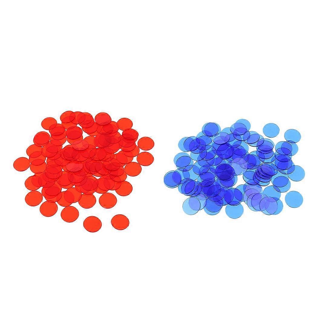 200-pack Bingo Chips Transparent Counters for Games Maths Blue And Red